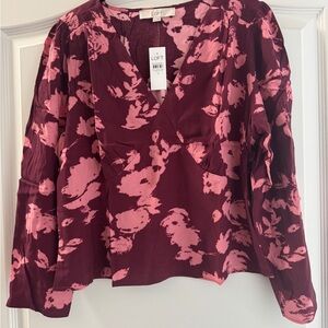 NWT LOFT FLORAL SMOCKED V-NECK BLOUSE